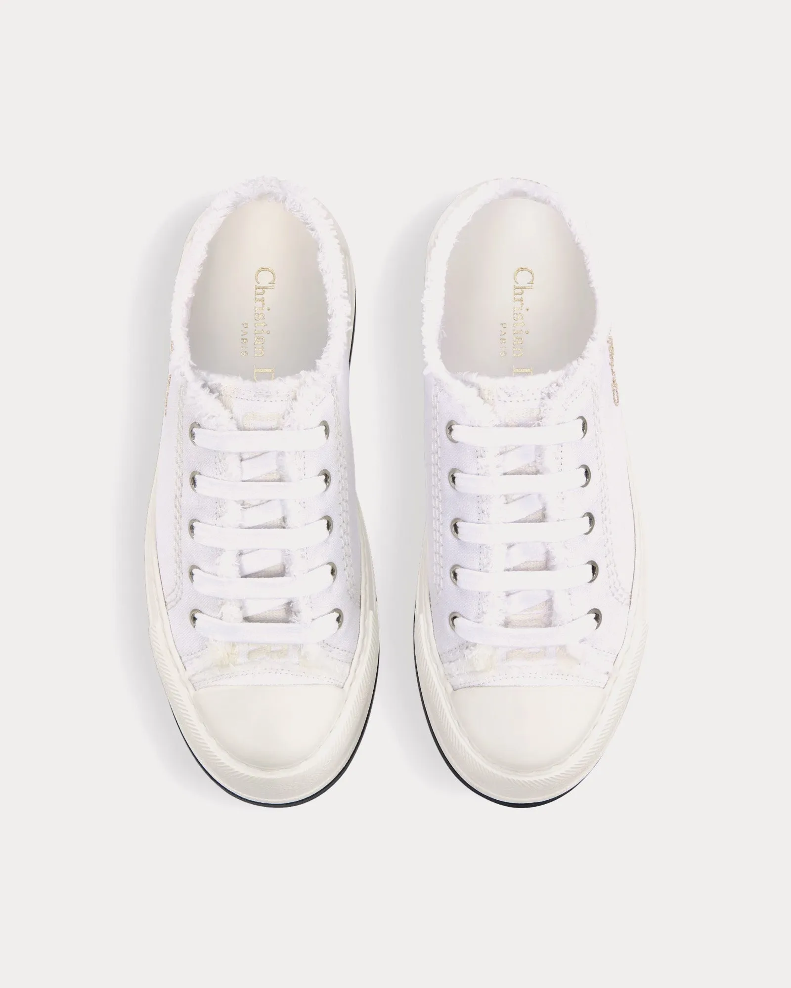 Dioriviera Walk'n'Dior Platform White Fringed and Embroidered Cotton Canvas Low Top Sneakers