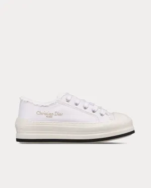 Dioriviera Walk'n'Dior Platform White Fringed and Embroidered Cotton Canvas Low Top Sneakers
