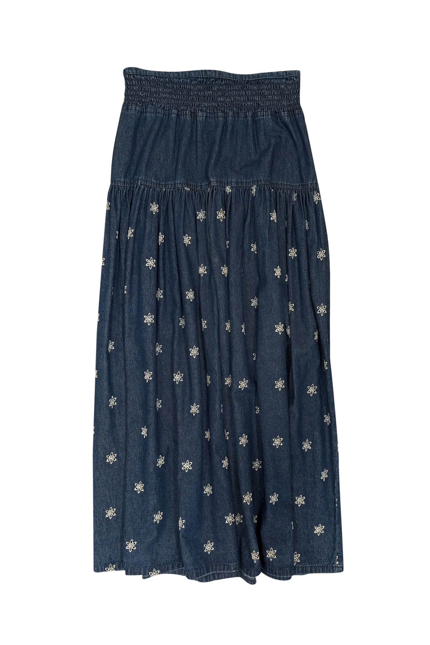 Double D Ranch - Blue Denim w/ White Eyelet Flowers Maxi Skirt Sz 8