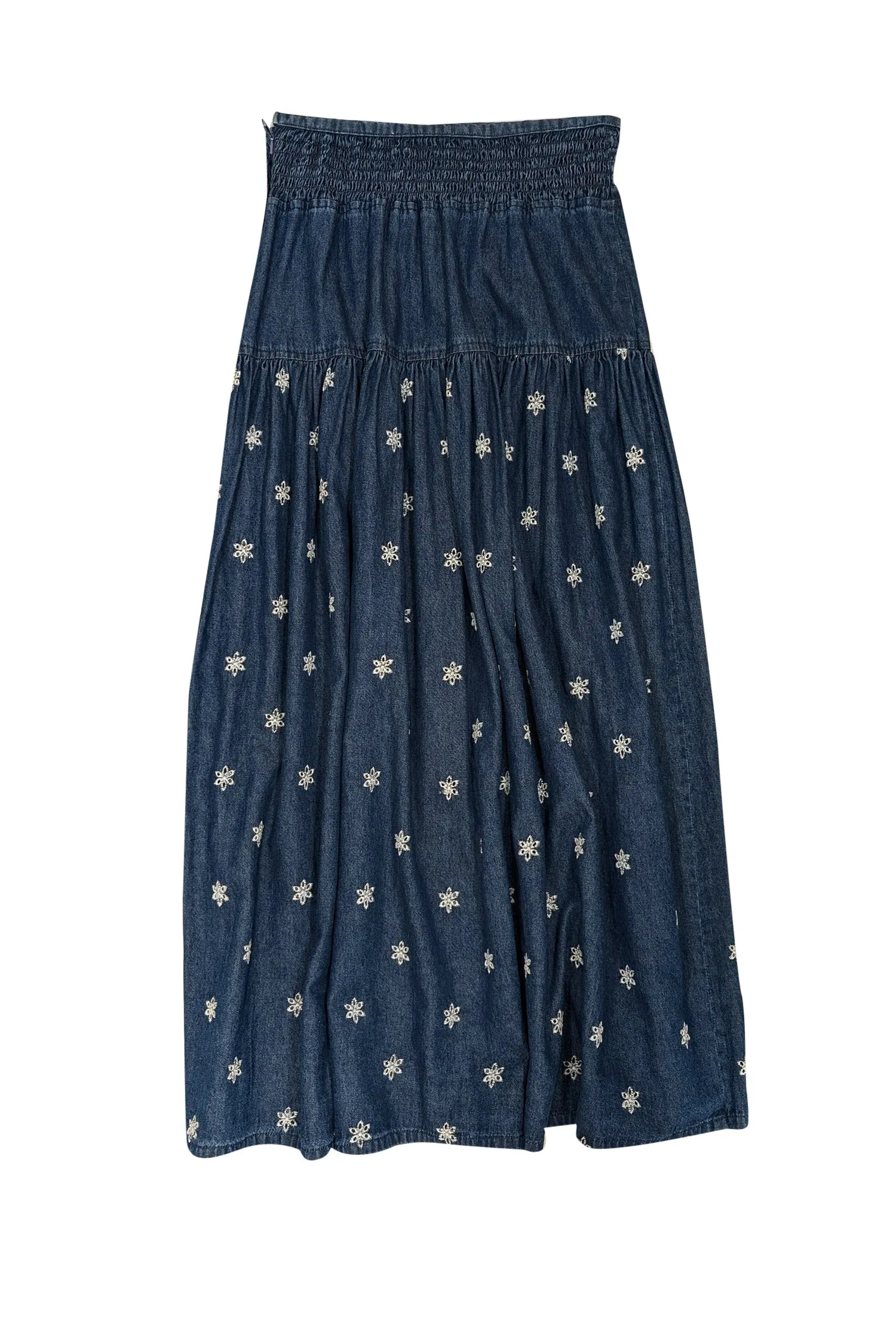 Double D Ranch - Blue Denim w/ White Eyelet Flowers Maxi Skirt Sz 8