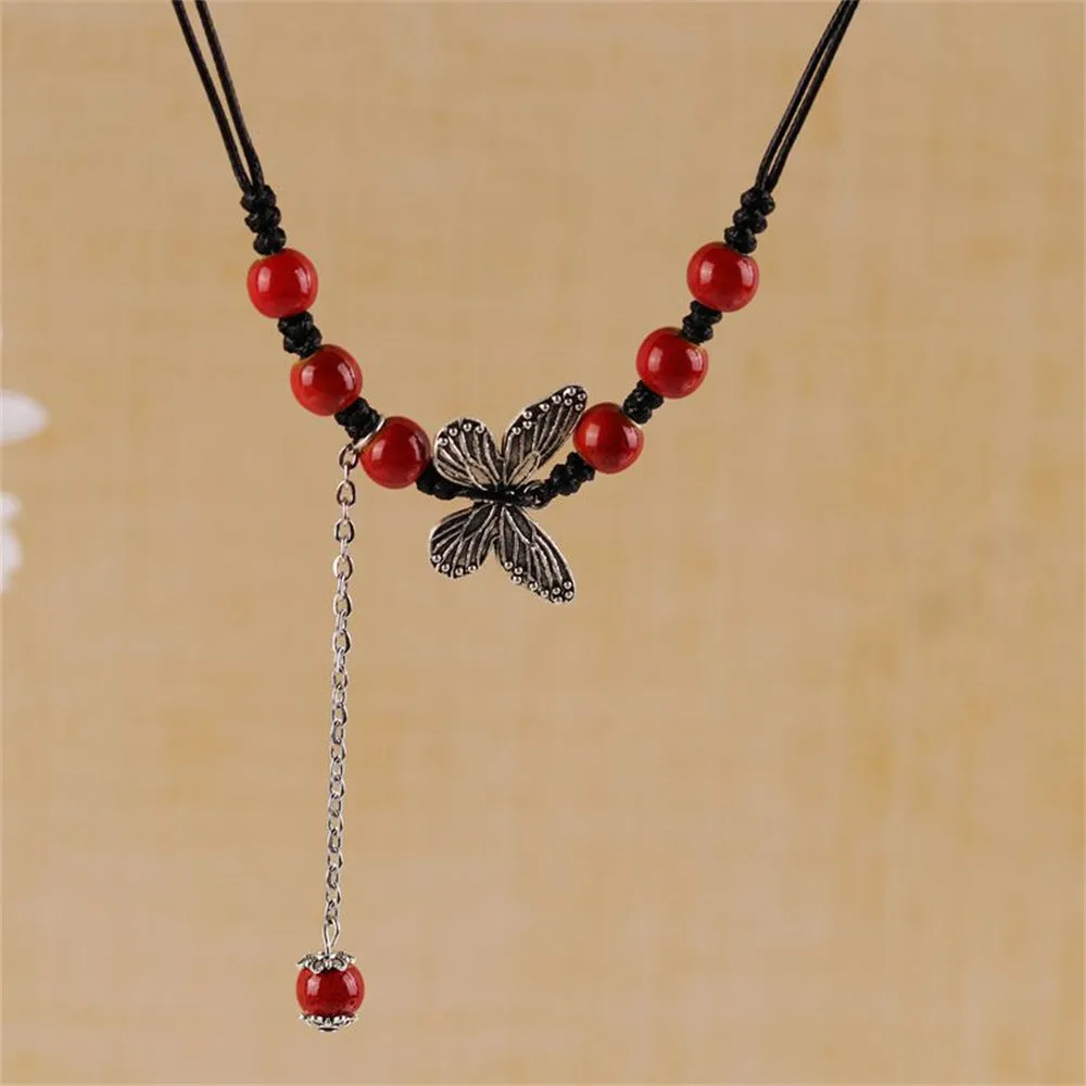 Ethnic Style Ceramic Bead Butterfly Necklace