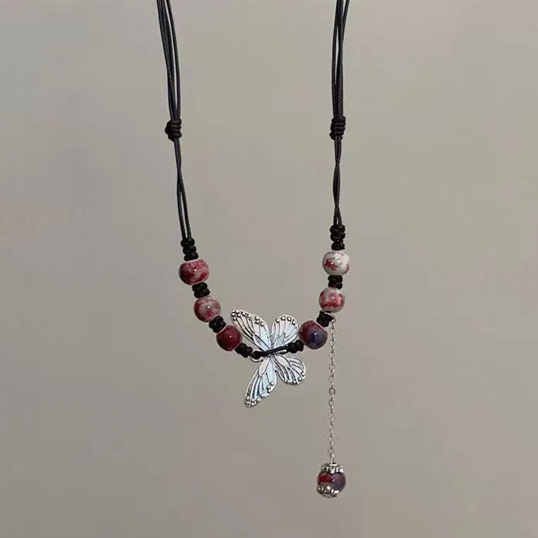 Ethnic Style Ceramic Bead Butterfly Necklace