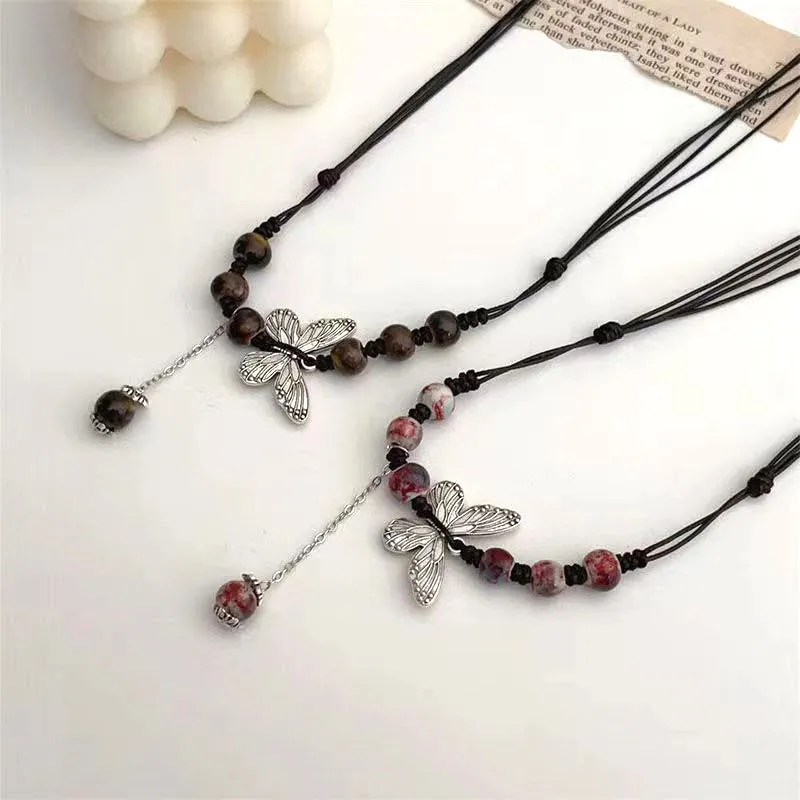 Ethnic Style Ceramic Bead Butterfly Necklace