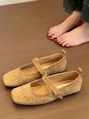 Eyelet Square Toe Flat Slip-Ons