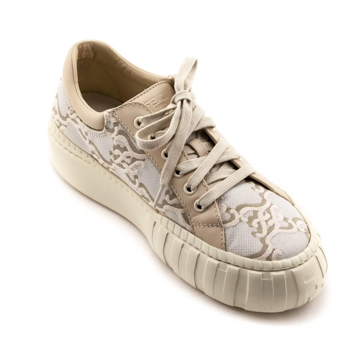 Fendi White FF Karligraphy Low Top Sneakers Size US 9 | EU 39
