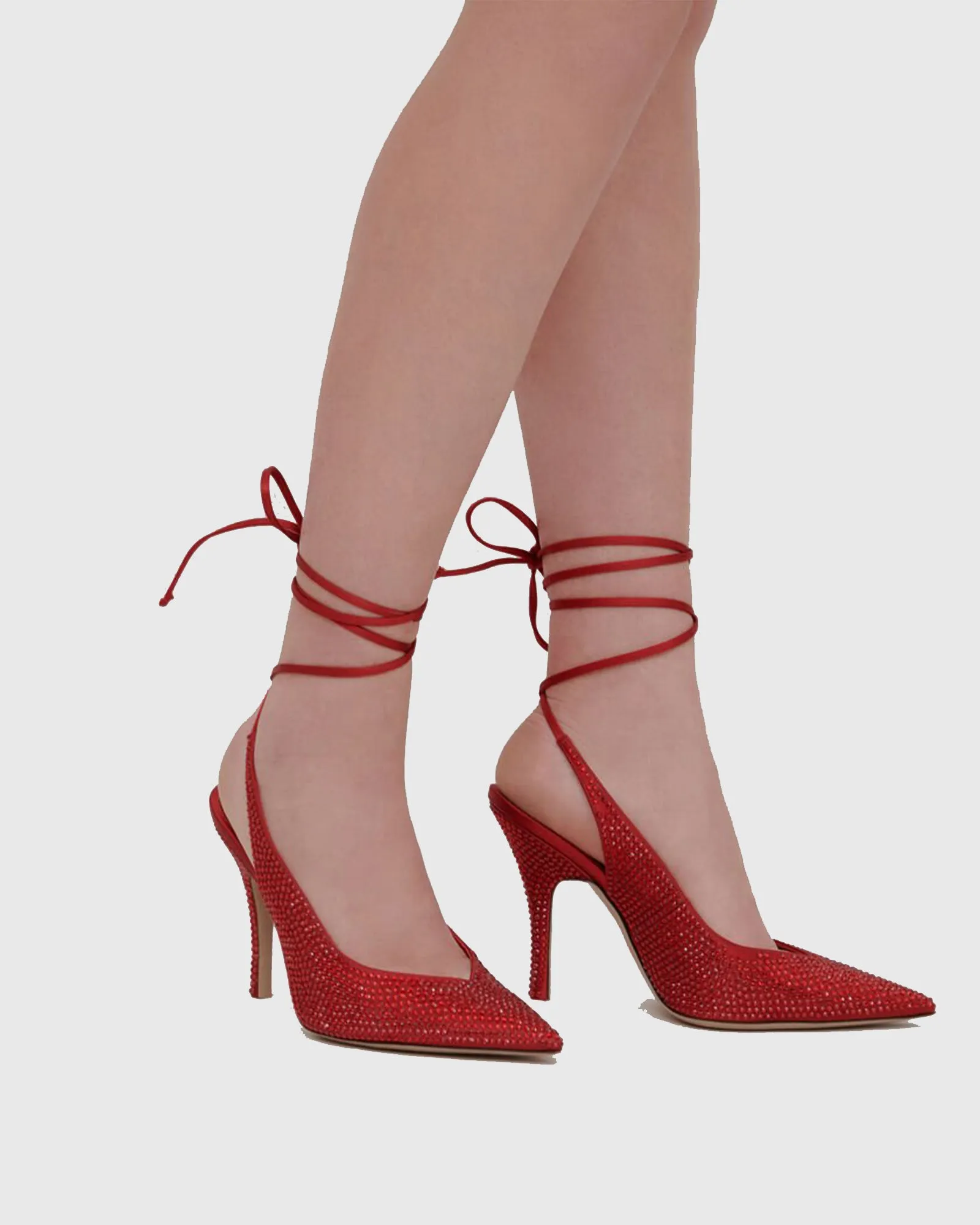 Giusi Rhinestone Lace Up Pumps In Red
