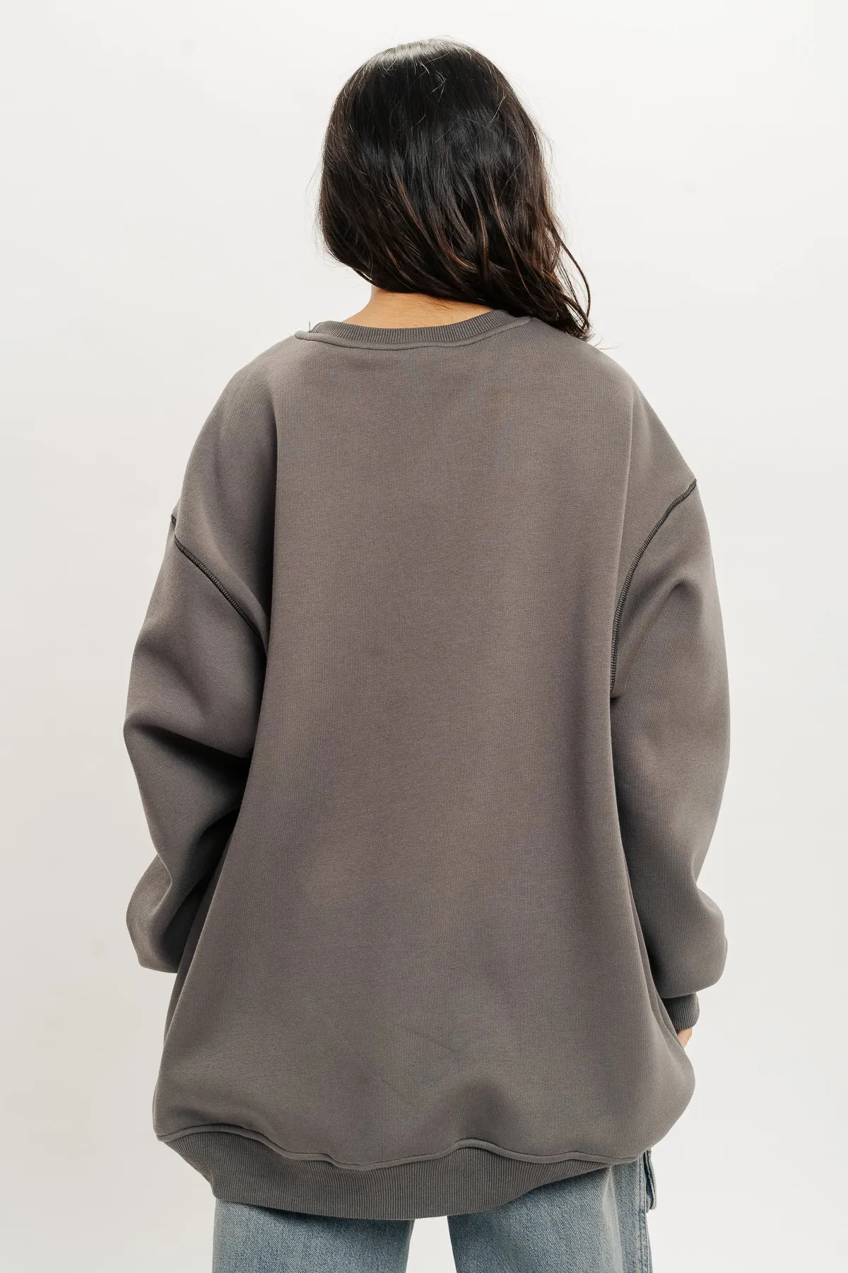 Grey Typography Oversized Sweatshirt