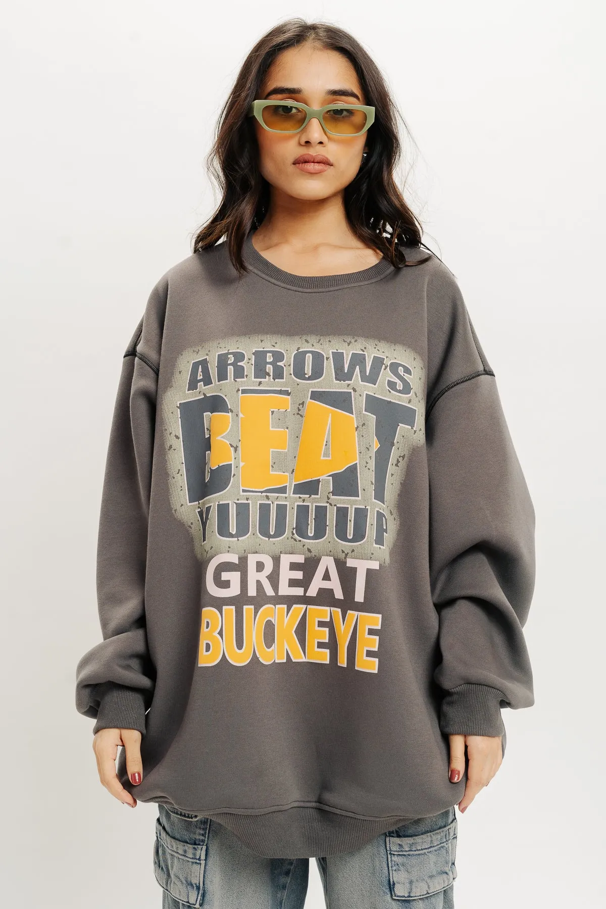 Grey Typography Oversized Sweatshirt