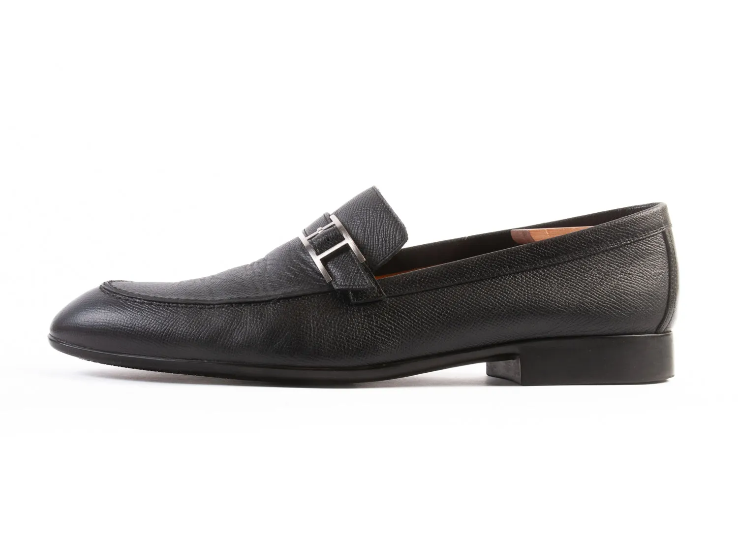 Hermes Black Textured Leather Loafers