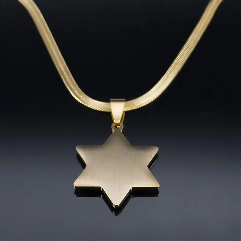 Hexagram Colorful Lucky Eye Necklace for Women Stainless Steel Gold Color Female Chain Necklaces