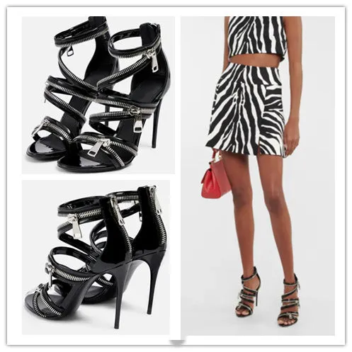 High-Heeled Peep Toe Fish Mouth Painted Leather Sandals