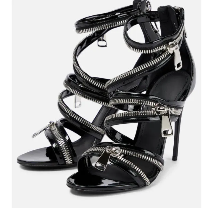 High-Heeled Peep Toe Fish Mouth Painted Leather Sandals