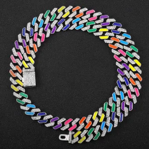 Hip Hop Iced Out Paved Rhinestones  13MM Colorful Full Miami Curb Cuban Chain