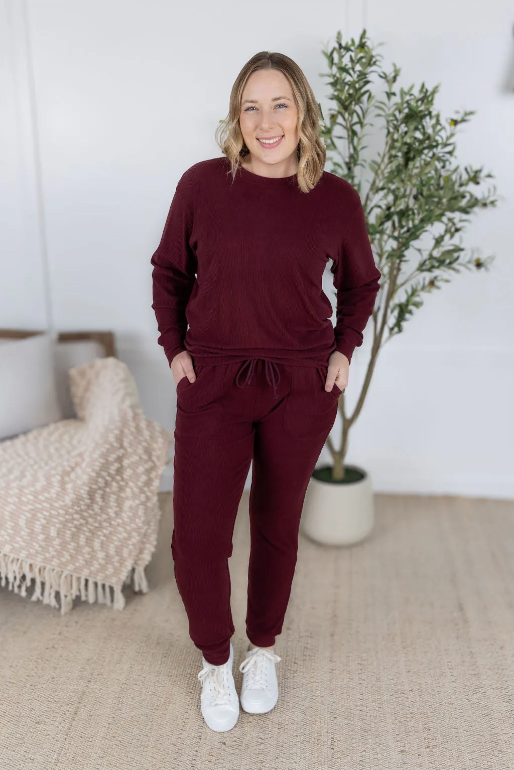 IN PRODUCTION Corrine Joggers - Burgundy