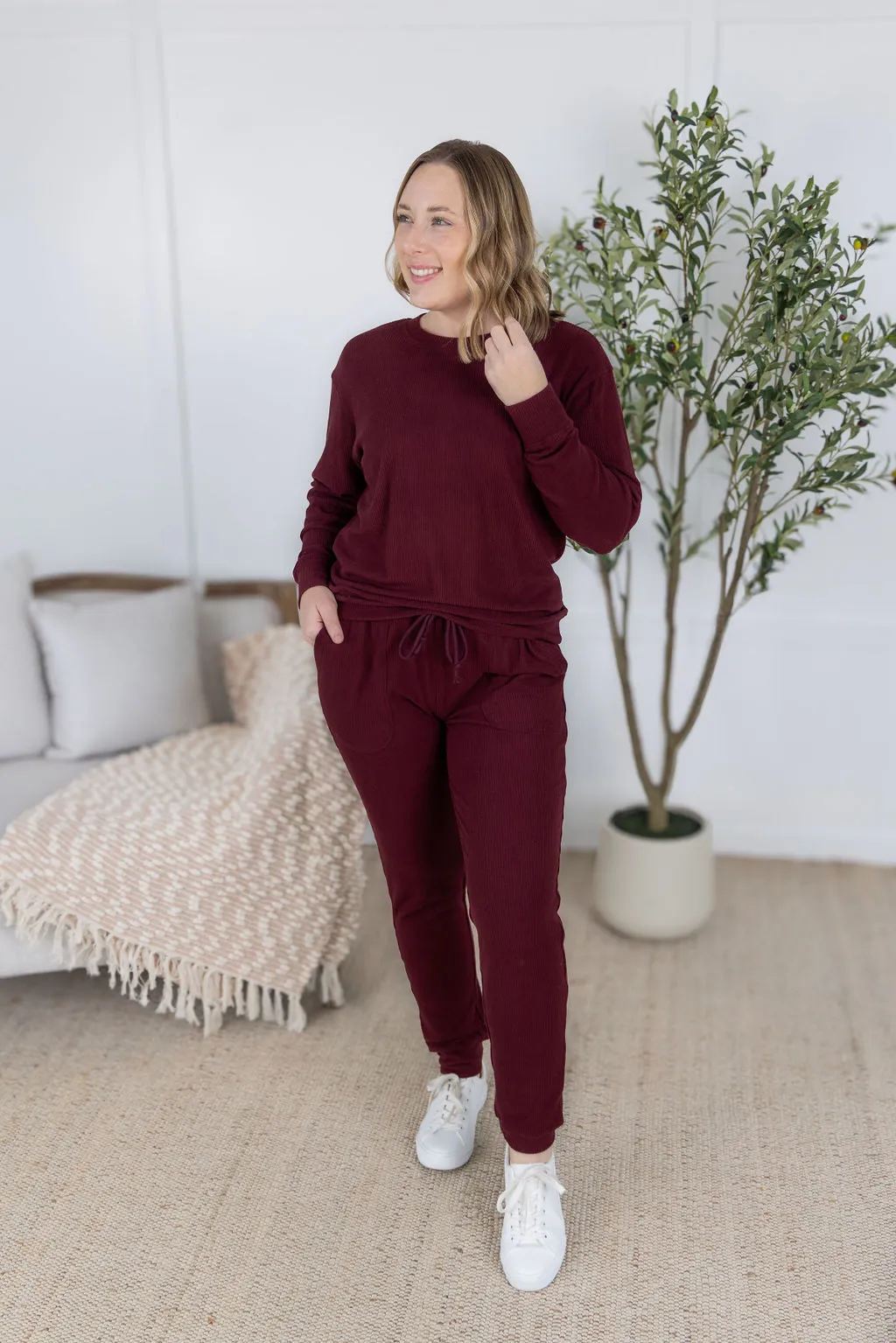 IN PRODUCTION Corrine Joggers - Burgundy