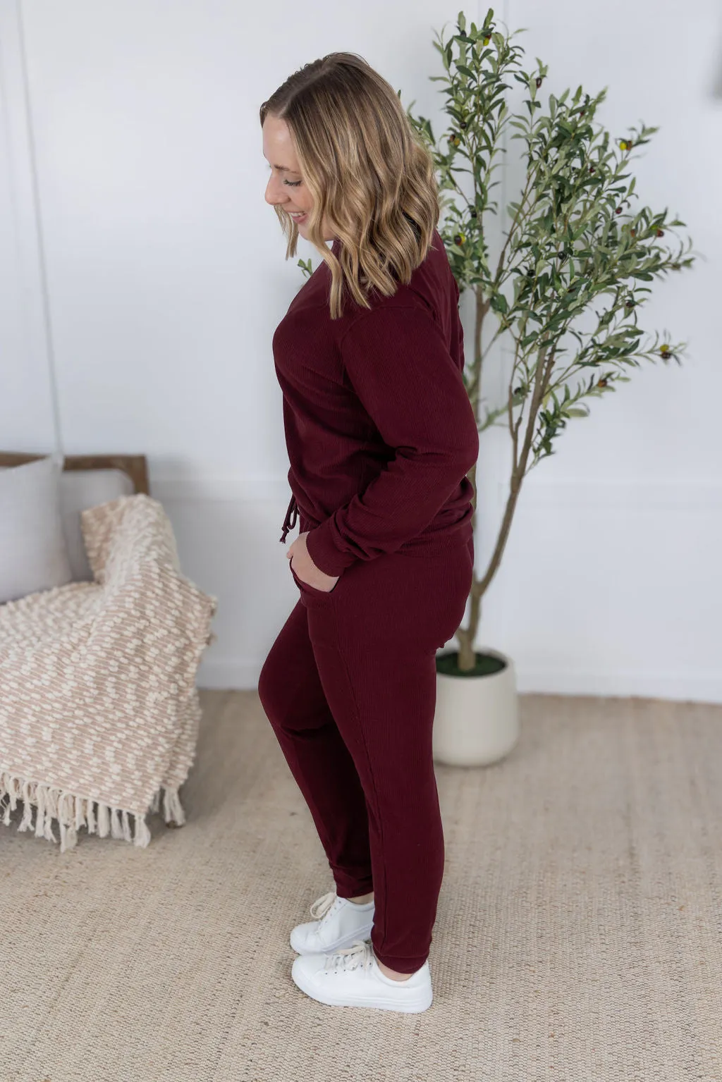 IN PRODUCTION Corrine Joggers - Burgundy