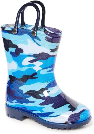 Kids Boys Camo Rainboots Toddler/Little Kid/Big Kid Sizes Green Gray Blue Camouflage With Handles
