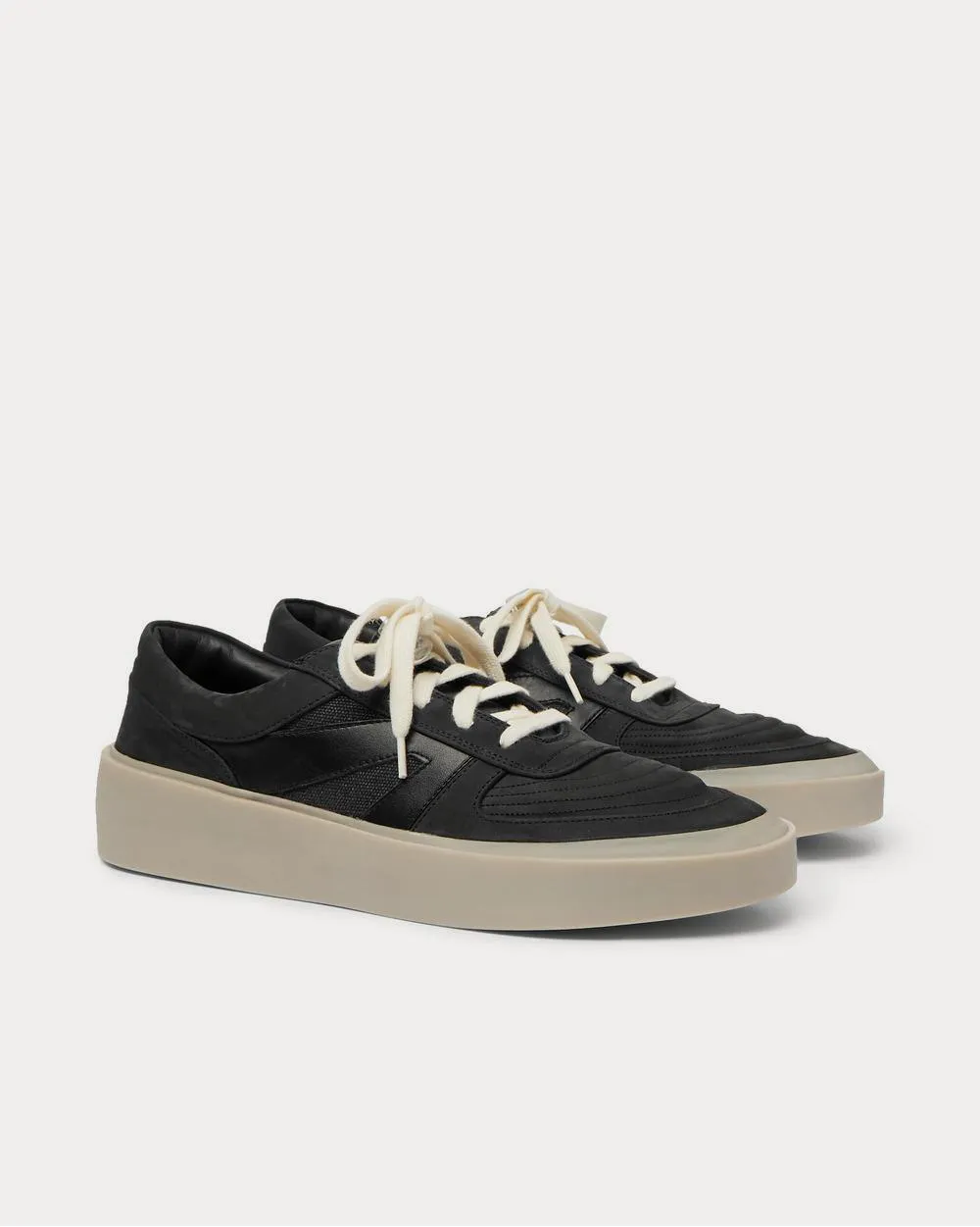 Leather, Nubuck and Mesh  Black low top sneakers