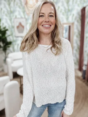 Light Knit Melange Boat Neck Sweater - Oatmeal