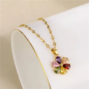 Light Luxury Colorful Rhinestone Flower Pendant Necklace For Women