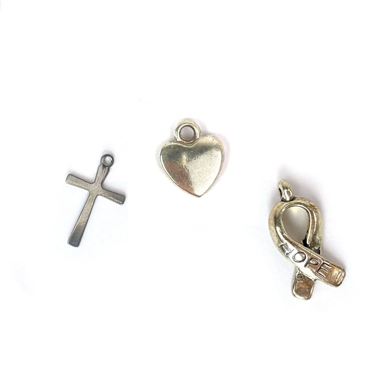 Love, Joy, Courage, Faith, Hope, Peace - Words of Hope Glass Charm Stainless Steel Christian Bracelet, 7.5-8.75
