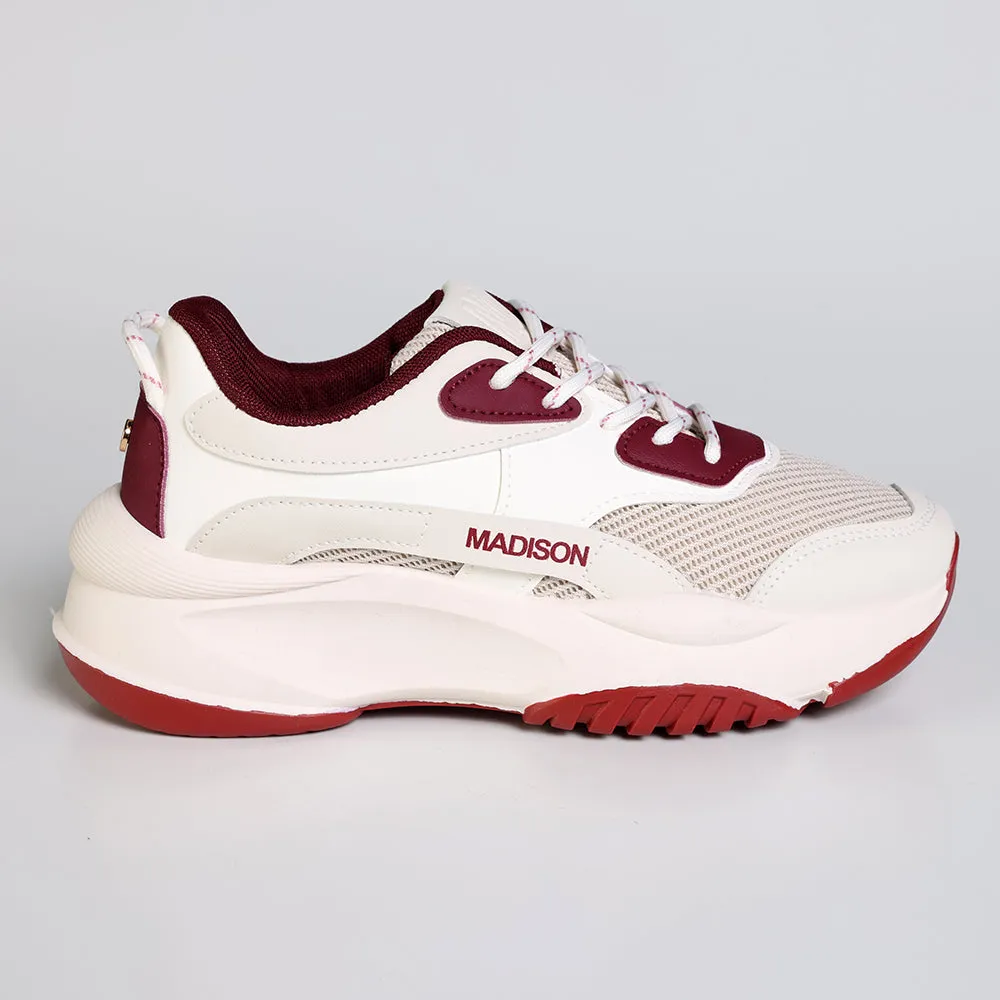 Madison Kim Ladies Fashion Sneaker - White / Burgundy