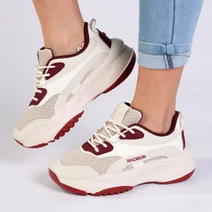 Madison Kim Ladies Fashion Sneaker - White / Burgundy