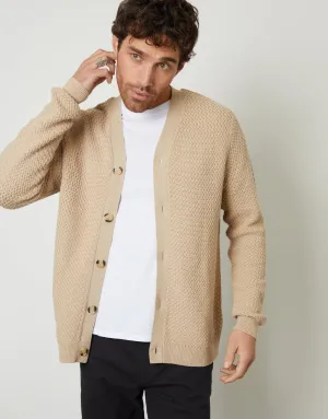 Men's Brown Basket Stitch Cardigan