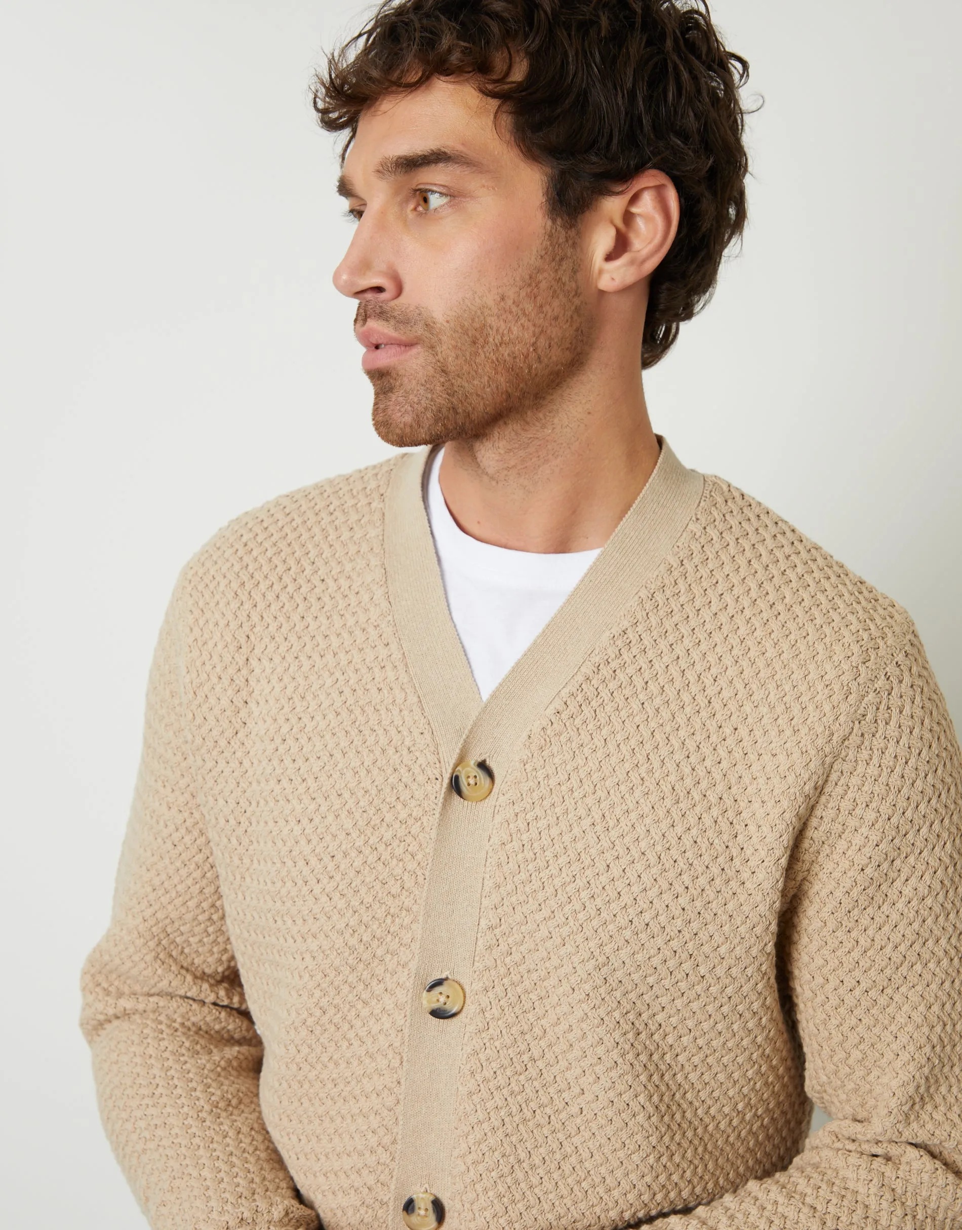 Men's Brown Basket Stitch Cardigan