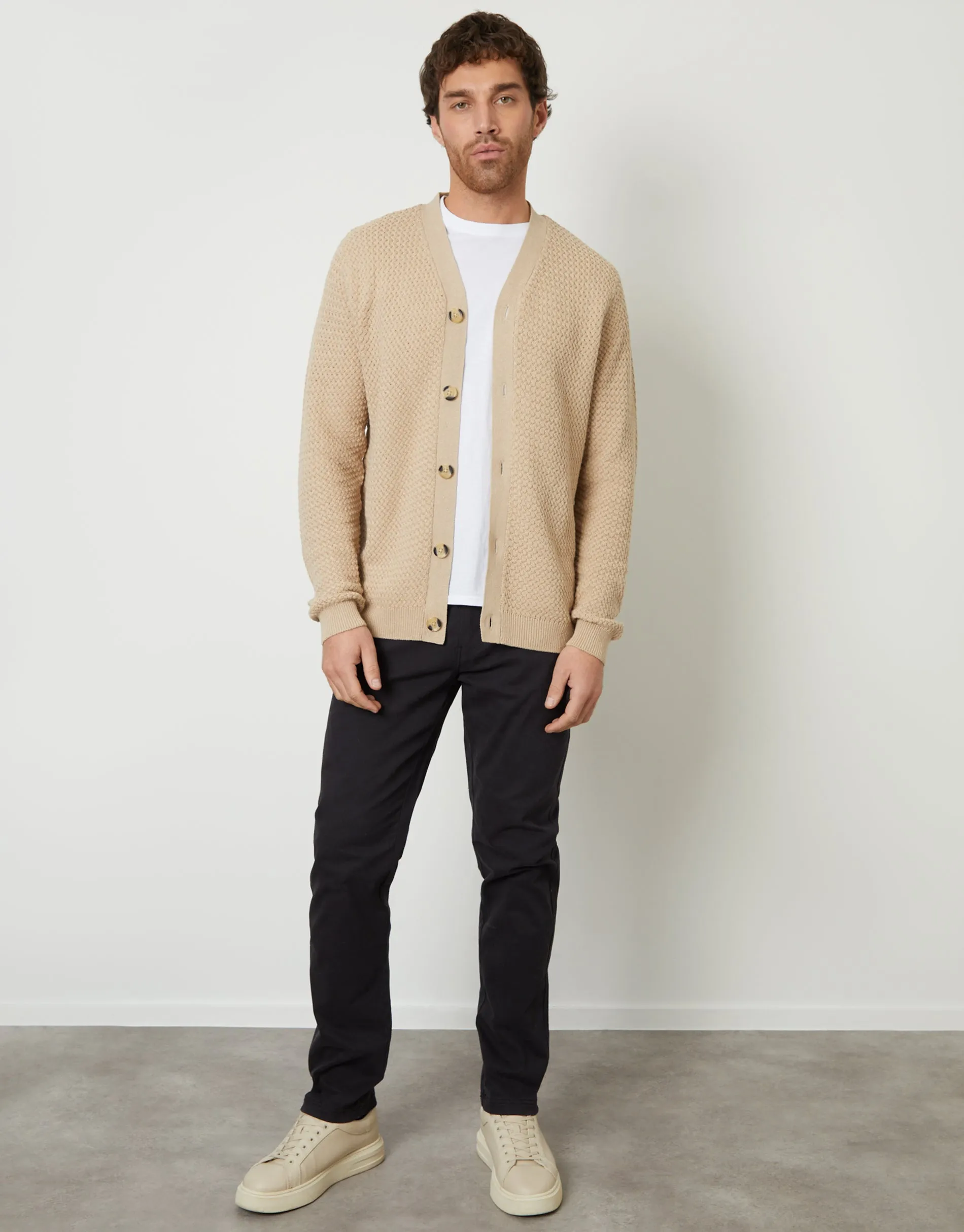 Men's Brown Basket Stitch Cardigan