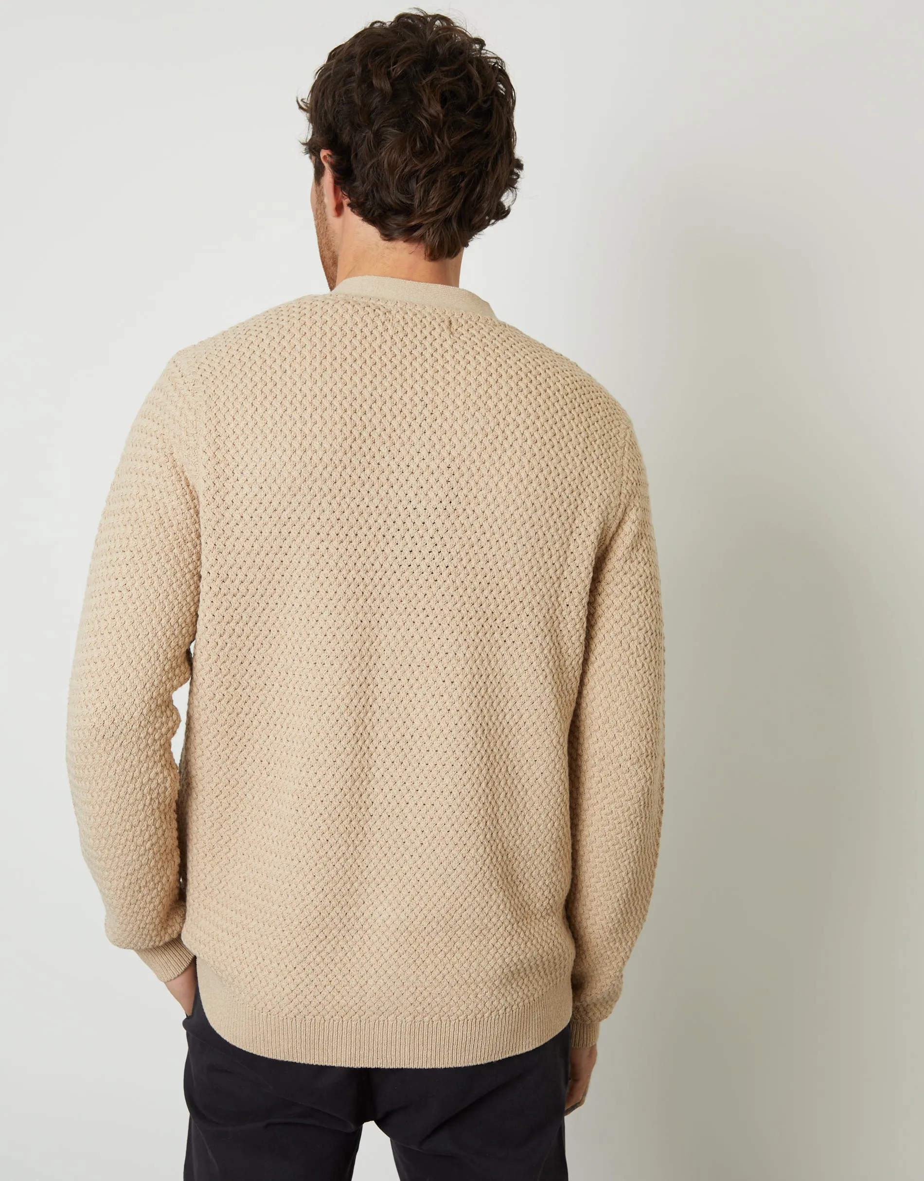Men's Brown Basket Stitch Cardigan
