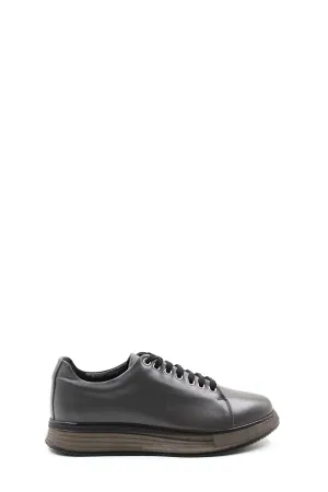 Men's Metallic Grey Leather Sneakers with Chunky Sole - Wessi