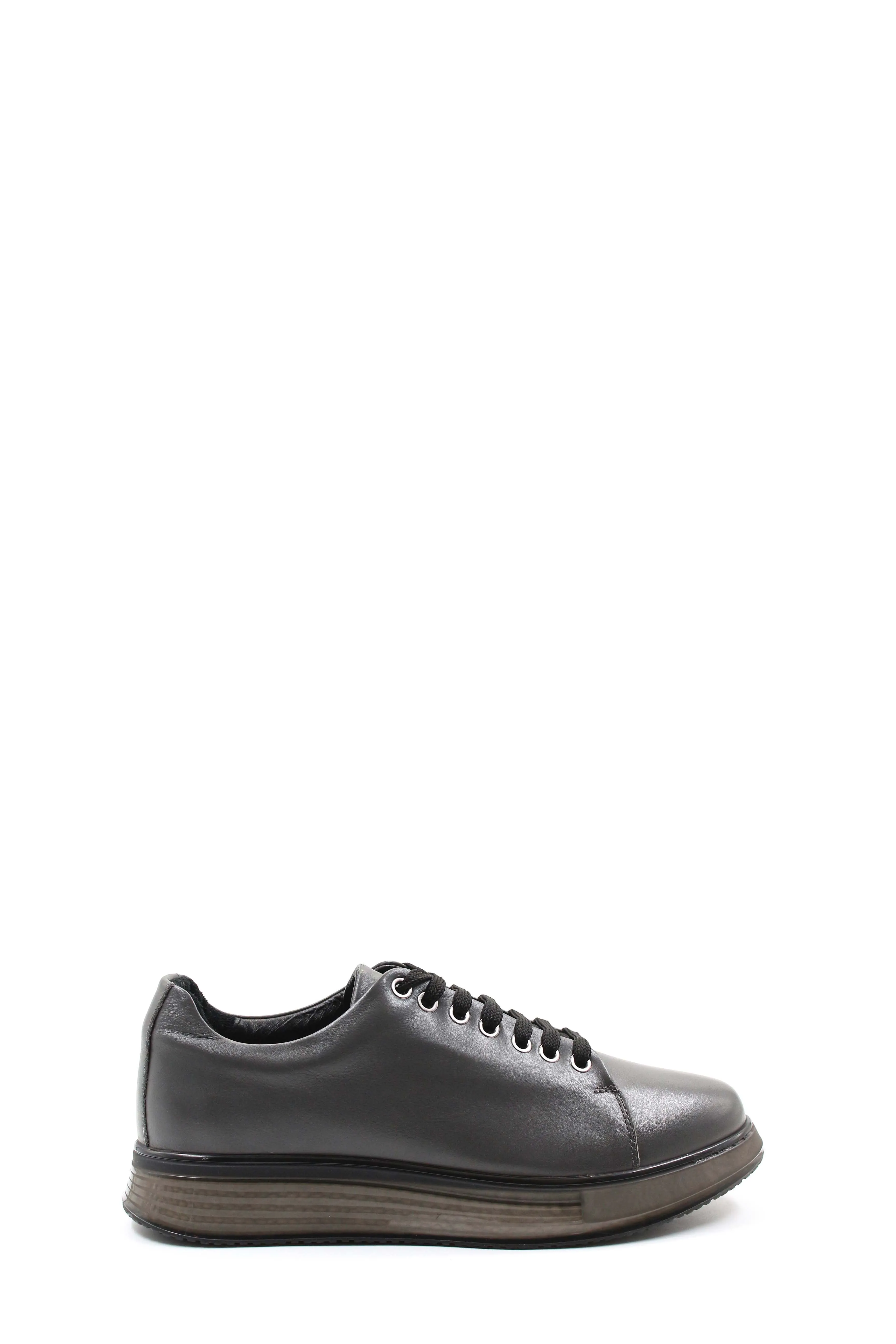 Men's Metallic Grey Leather Sneakers with Chunky Sole - Wessi