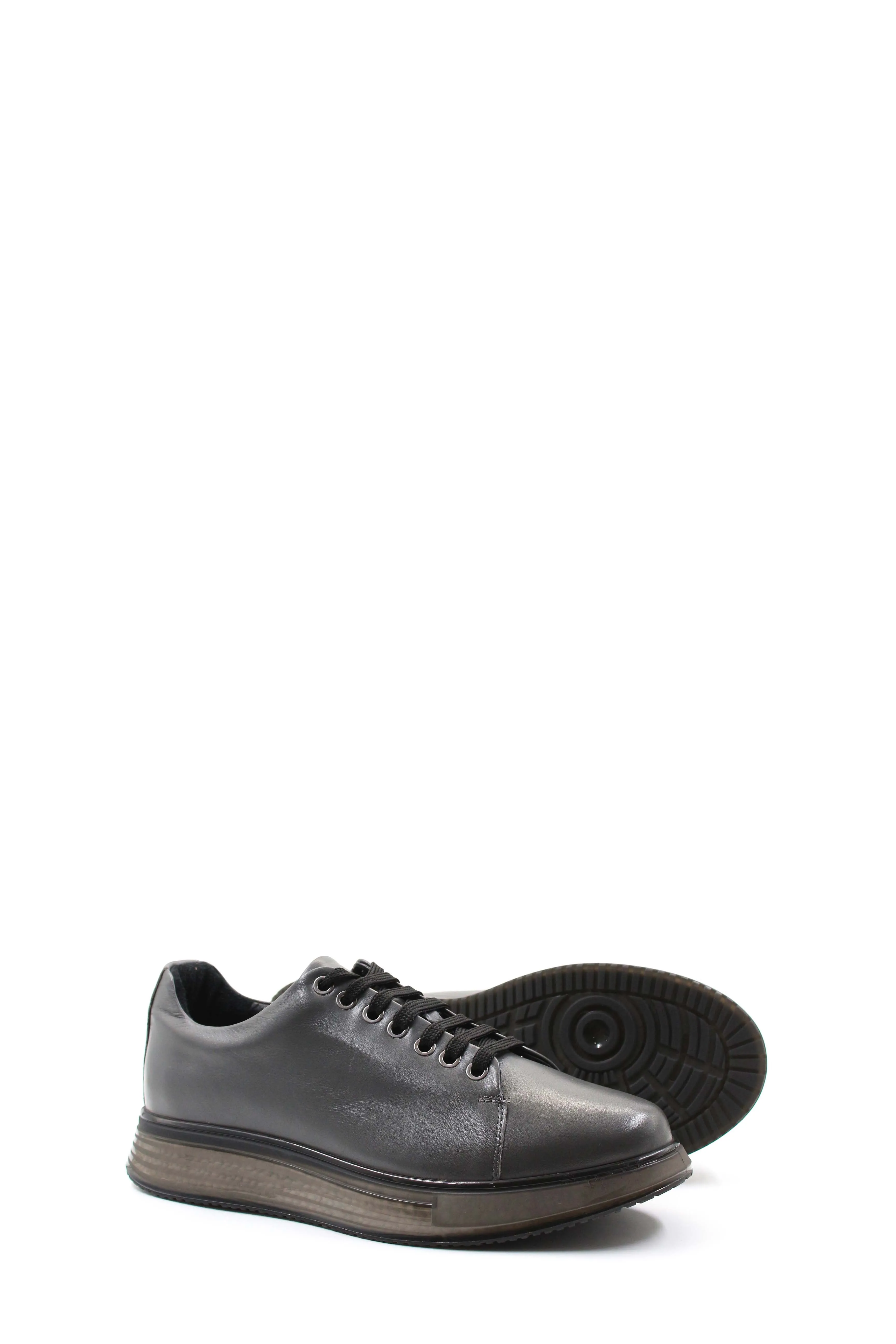 Men's Metallic Grey Leather Sneakers with Chunky Sole - Wessi