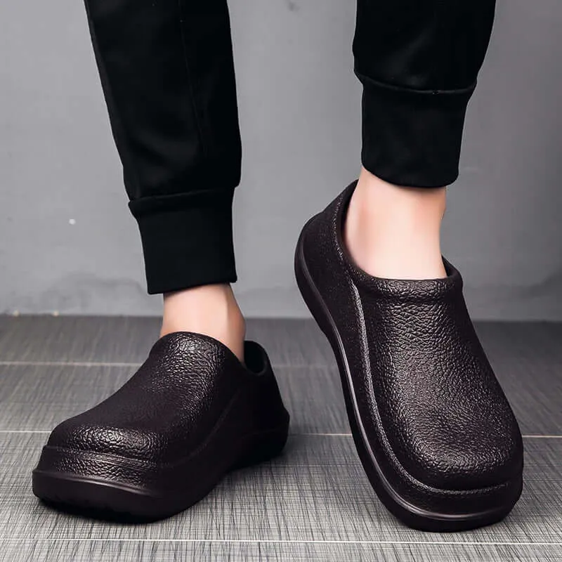 Men's Textured Leather Waterproof Loafers with Anti-Slip Sole