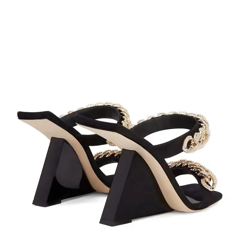 Metallic Chain Strap Open Toe Sexy Sandals