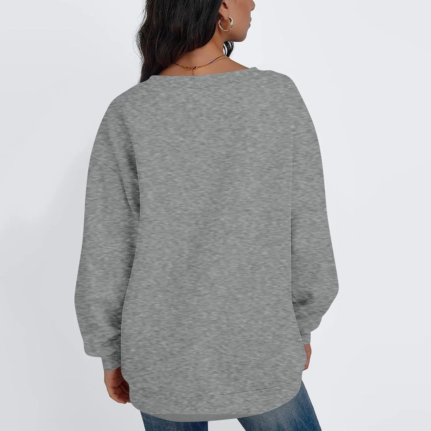 Oversized V Neck Sweatshirt Women Casual Fleece Pullover Sweaters Preppy Cute Teen Long Sleeve Sweat Shirts Y2k Tops