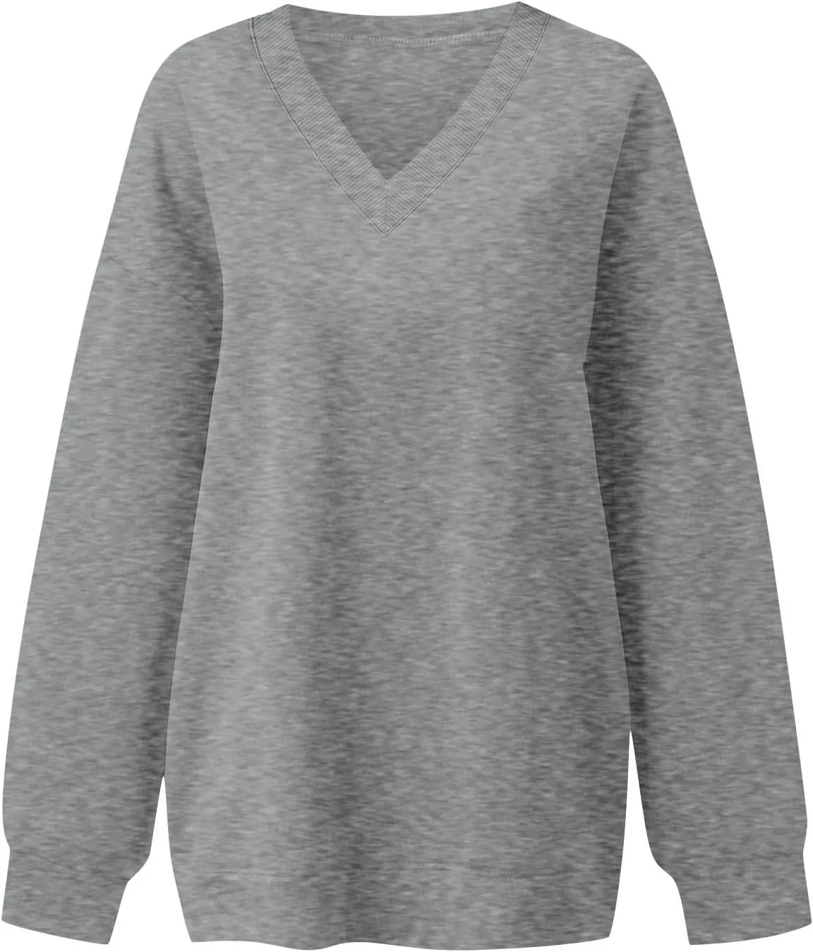 Oversized V Neck Sweatshirt Women Casual Fleece Pullover Sweaters Preppy Cute Teen Long Sleeve Sweat Shirts Y2k Tops