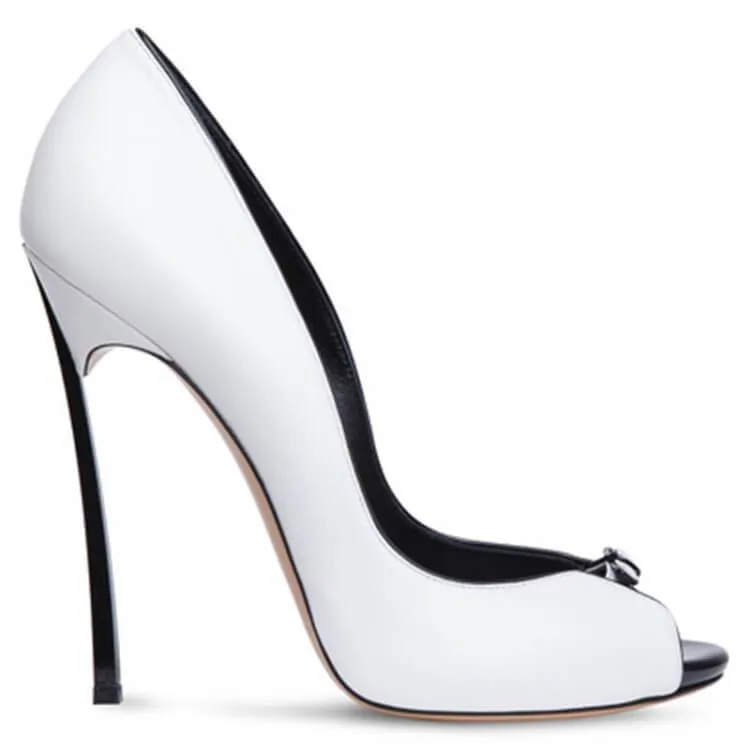 Peep-toe Leather Stiletto Heel Pumps