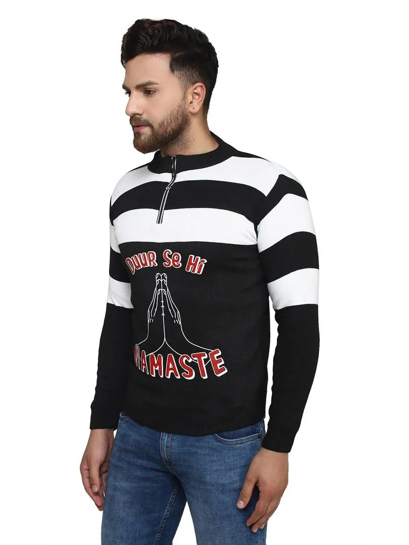Printed Black Synthetic Long Sleeves Turtle Neck  Sweaters