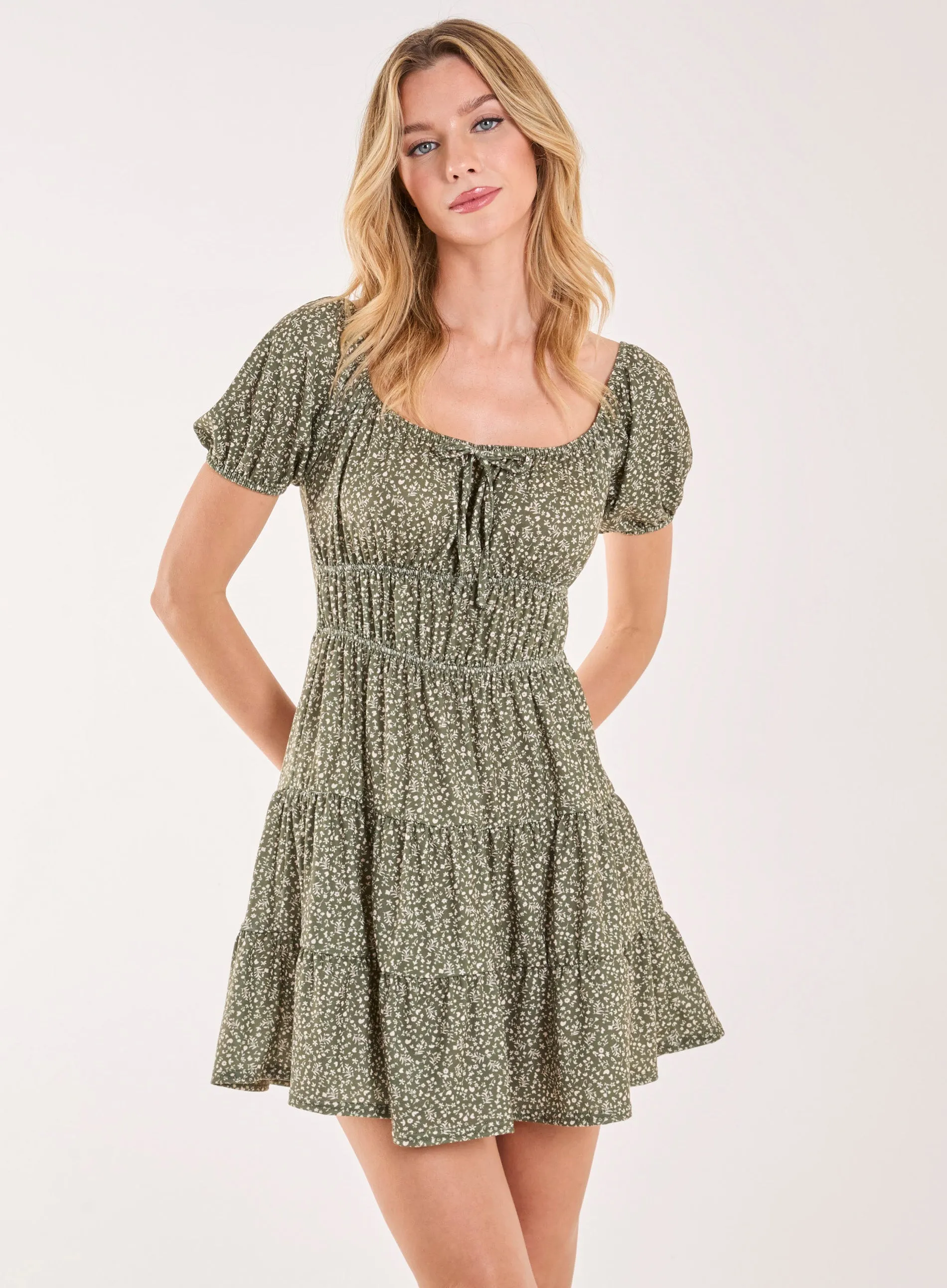 Puff Sleeve Tiered Mini Dress