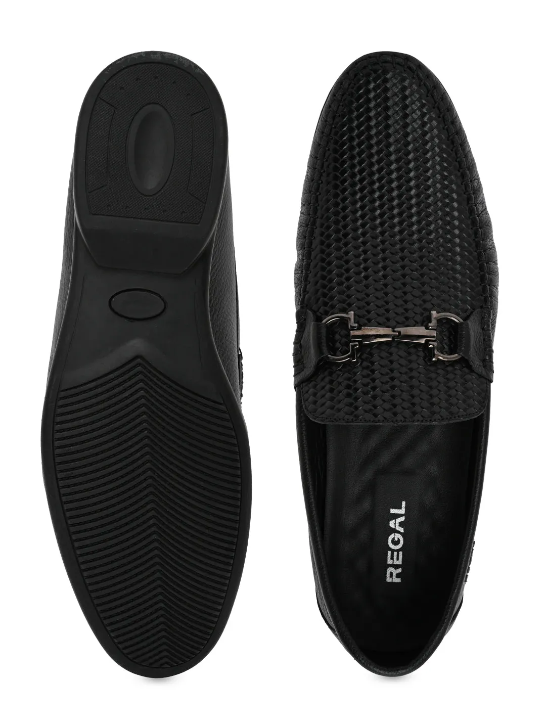 Regal Black Mens Textured Leather Loafers
