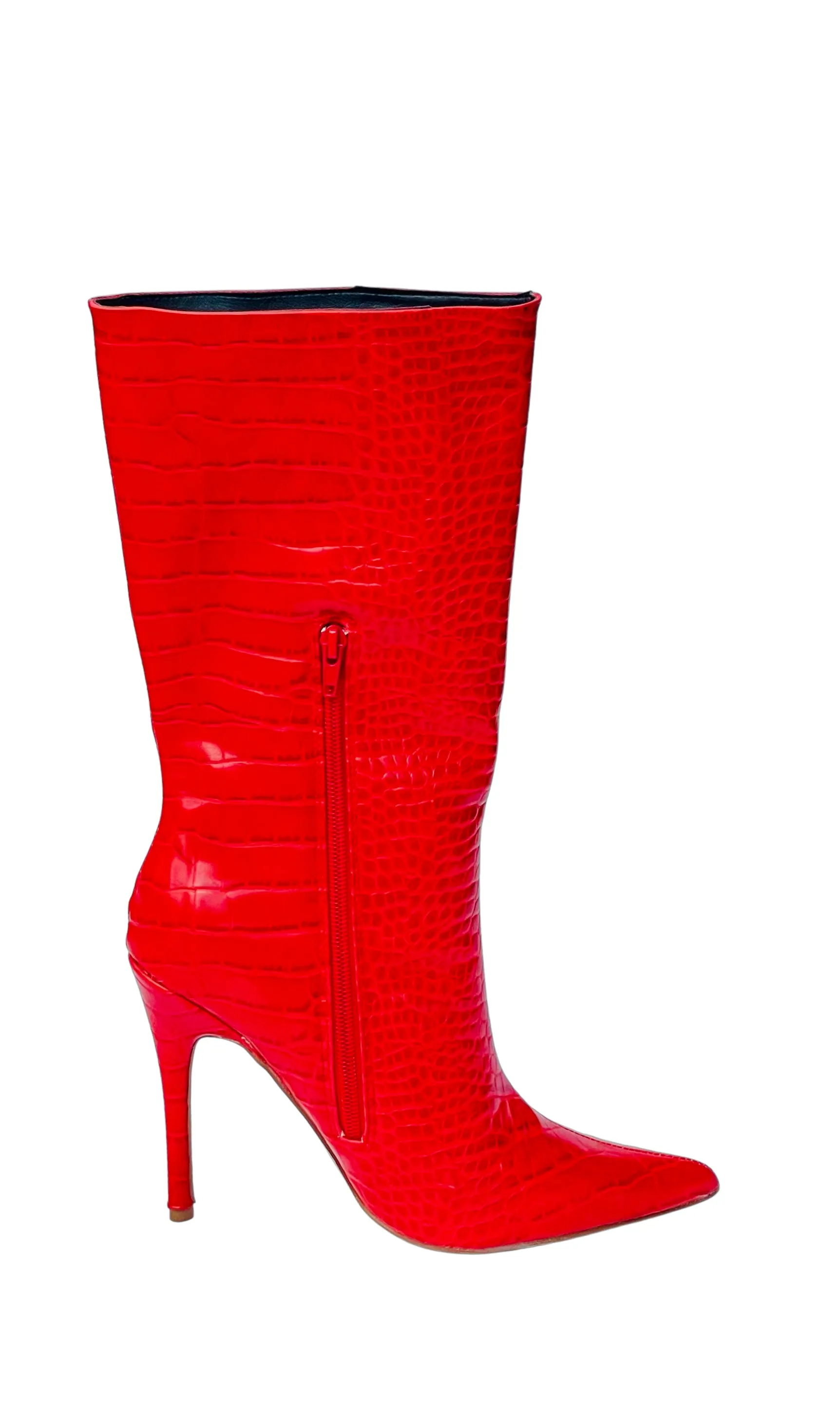 RENT Red Faux Croc Stiletto Boots