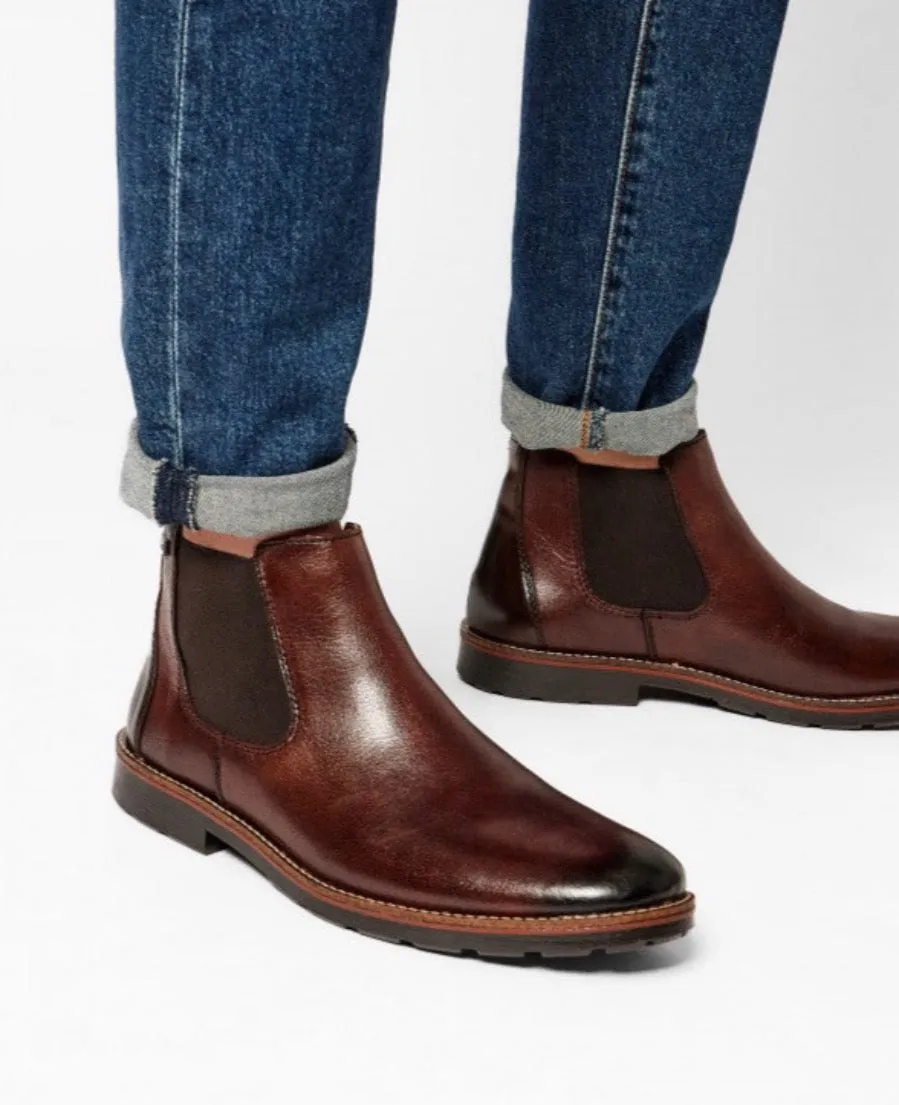 RIEKER Mens Leather Pull on Chelsea Boot in Brown