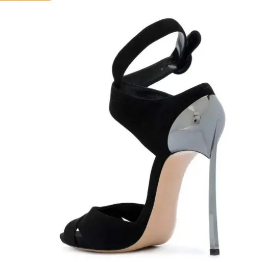 Roman Metallic Fish Mouth Stiletto Sandals