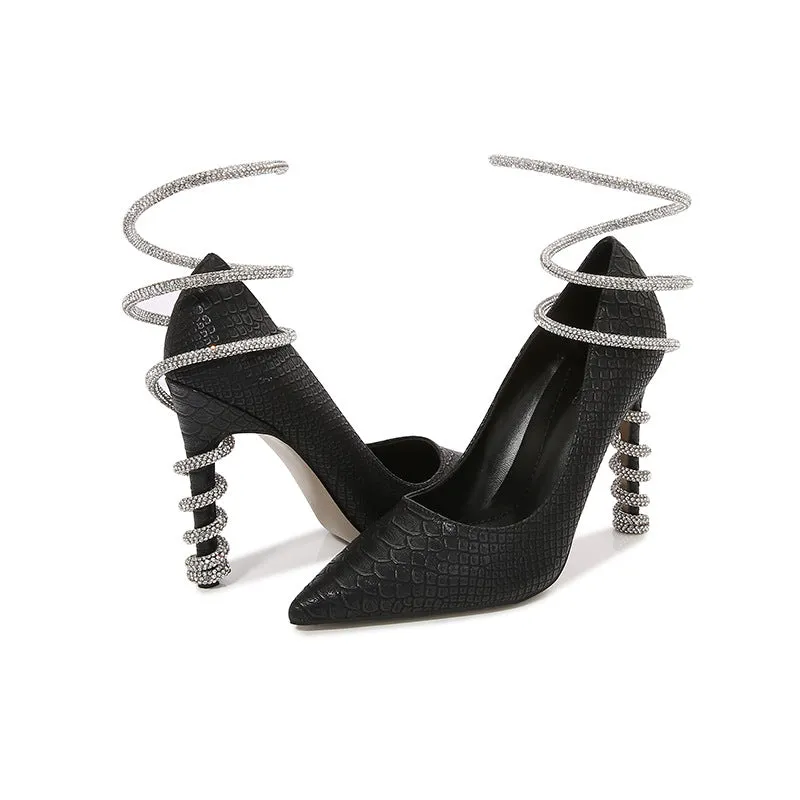 Serpentine Water Diamond Shallow Mouth Stiletto Fashion High Heels Sandals
