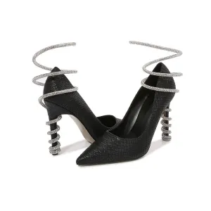 Serpentine Water Diamond Shallow Mouth Stiletto Fashion High Heels Sandals