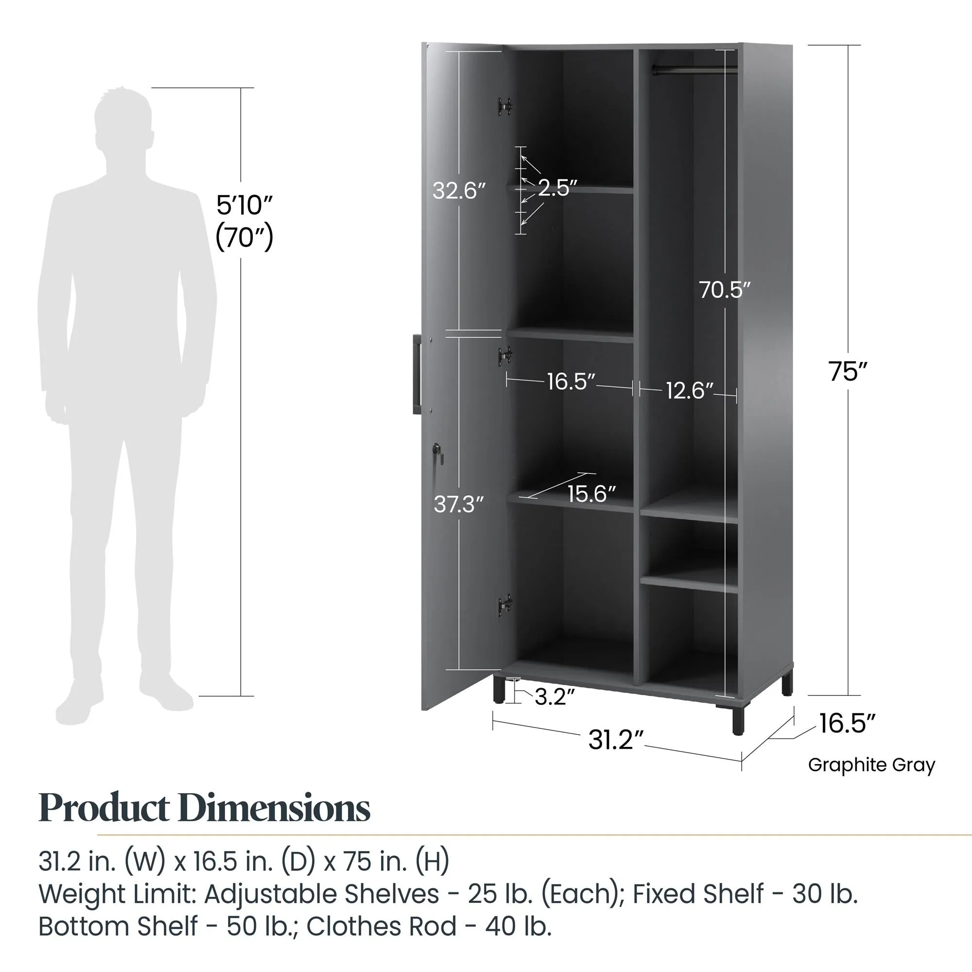 Shelby Tall Garage Cabinet with 1 Door & Hang Rod