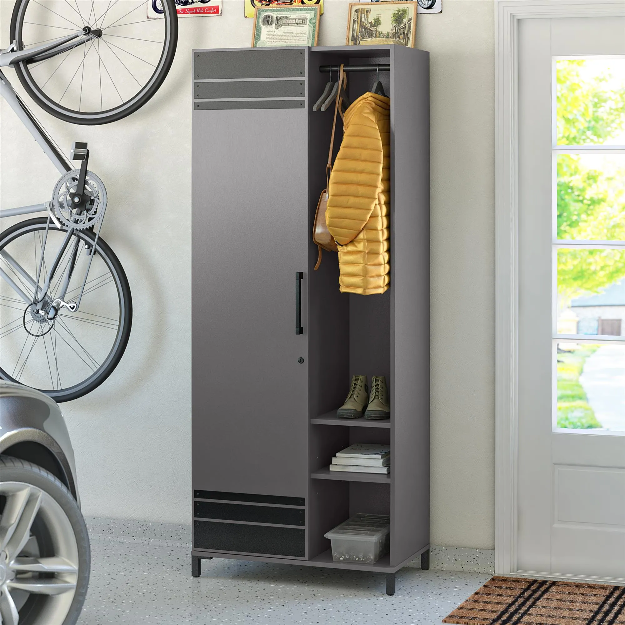 Shelby Tall Garage Cabinet with 1 Door & Hang Rod