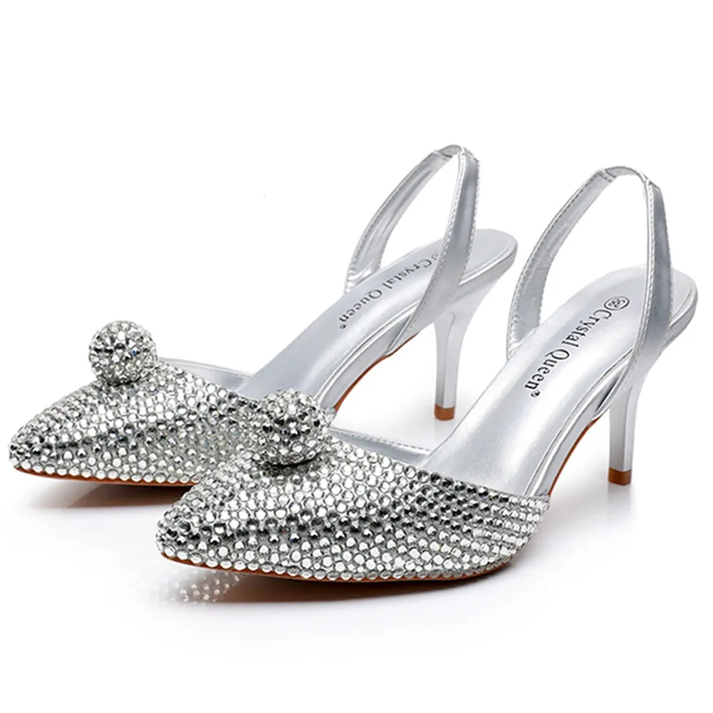 Shimmering Rhinestone Pointed-toe Stiletto Sandals